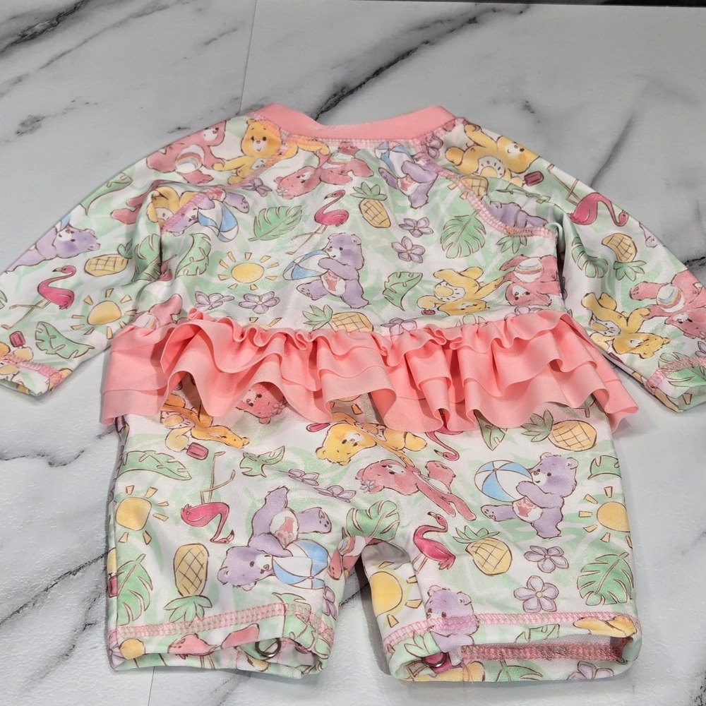 Care Bears Swimsuit Girls 0/3M Tropical Ruffle Long Sleeve Rash Guard - Picture 6 of 11